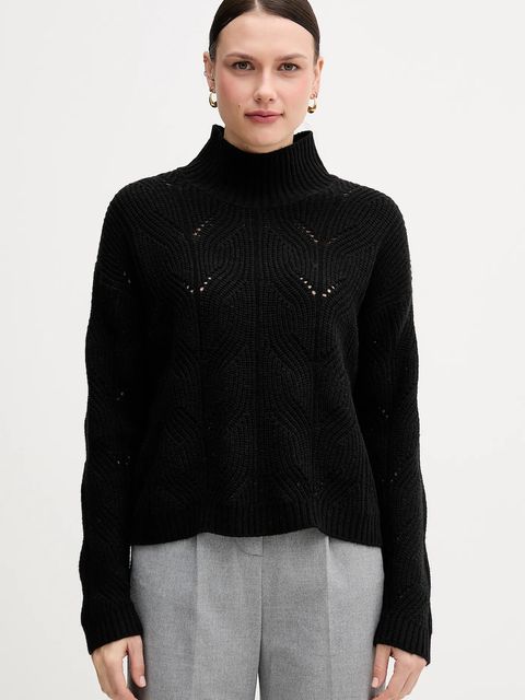 United Colors of Benetton sweter z dodatkiem wełny damski kolor czarny lekki z półgolfem 1FDFD10F2 - zdjęcie produktu nr 1