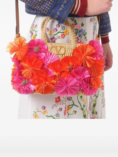 Valentino Garavani small floral-appliqué tote bag - Neutrals
