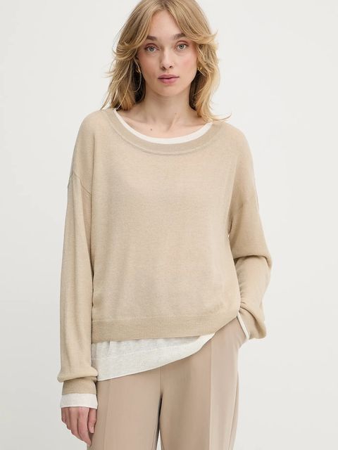 BOSS sweter wełniany damski kolor beżowy lekki 50542875 - zdjęcie produktu nr 1