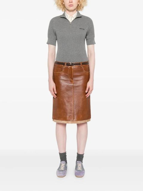 Miu Miu leather midi skirt - Brown - zdjęcie produktu nr 2