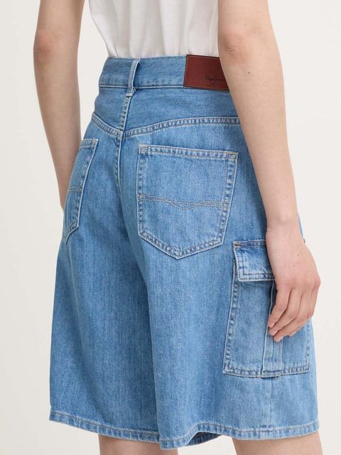 Pepe Jeans szorty jeansowe RELAXED SHORT HW WORKER damskie kolor niebieski gładkie high waist PL801136