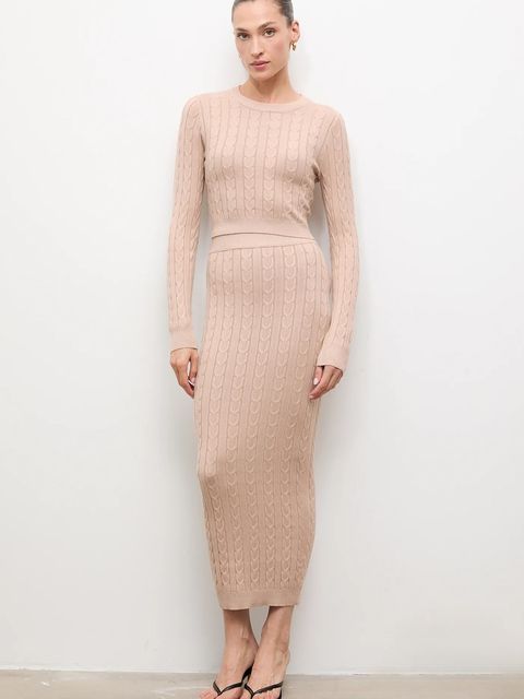 Answear.LAB sweter i spódnica damski kolor beżowy