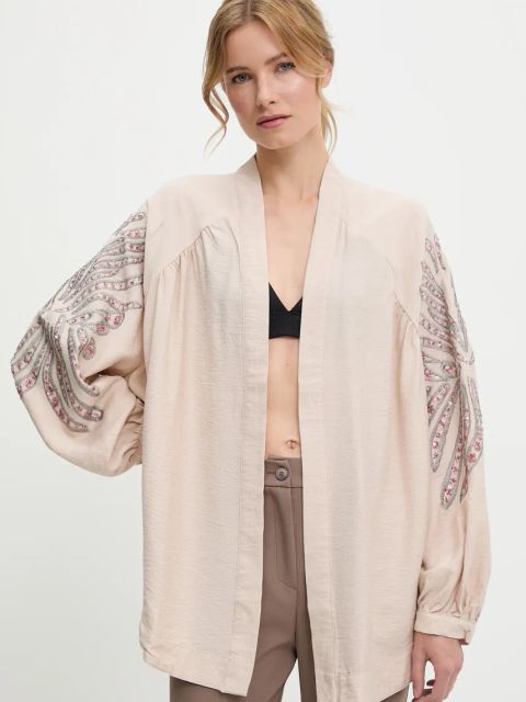 Answear.LAB marynarka kolor różowy oversize wzorzysta