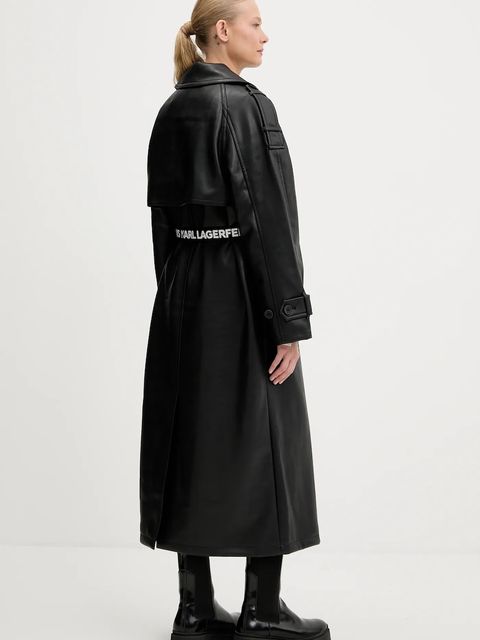 Karl Lagerfeld Jeans płaszcz damski kolor czarny przejściowy dwurzędowy A3W15047