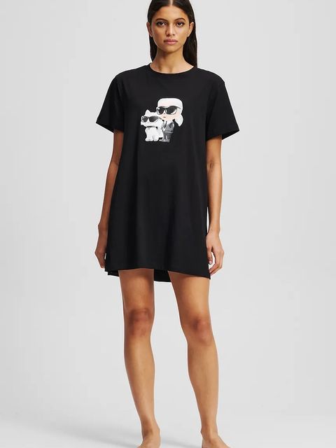 Karl Lagerfeld koszula nocna bawełniana IKON damska kolor czarny bawełniana A3W45007 - zdjęcie produktu nr 1