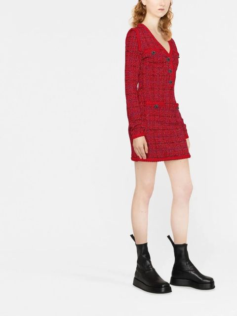 Self-Portrait checked knitted mini dress - Red