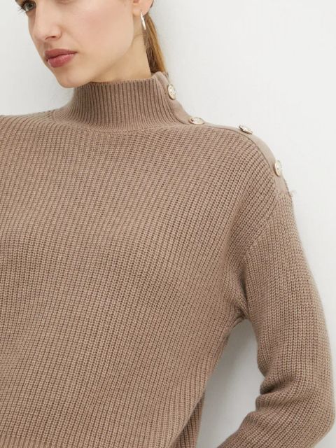 Guess sweter z domieszką wełny ZYLEE damski kolor brązowy lekki z półgolfem W4BR39 Z2WX0