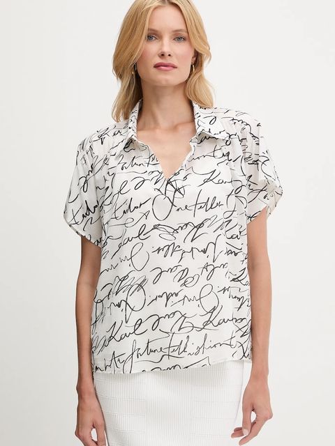 Karl Lagerfeld bluzka bawełniana damska kolor beżowy wzorzysta A3W11039 - zdjęcie produktu nr 1