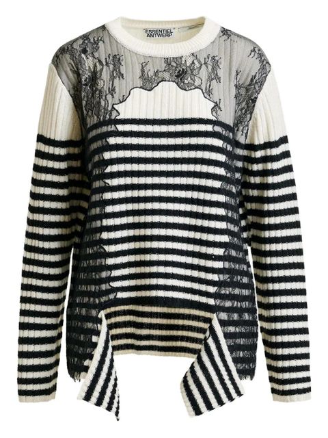 Essentiel Antwerp Insane lace-insert striped sweater - Black - zdjęcie produktu nr 1