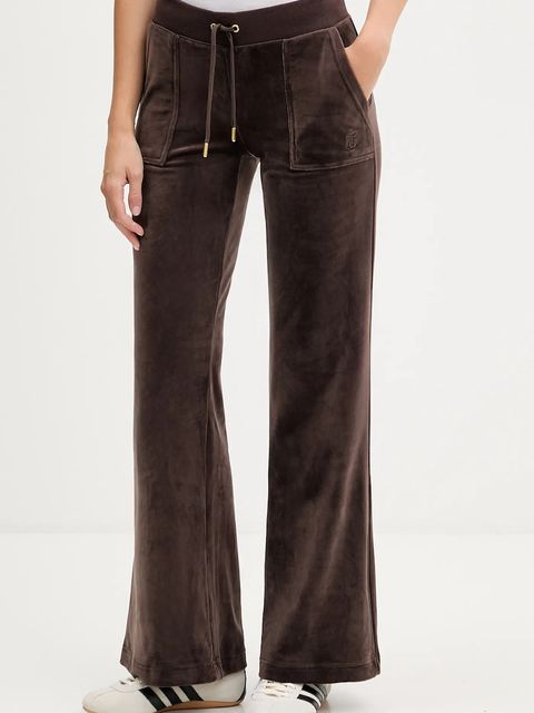 Juicy Couture spodnie dresowe welurowe damskie kolor brązowy gładkie JCSEBJ001G.193 - zdjęcie produktu nr 1