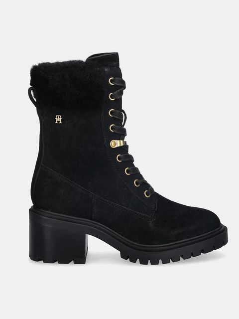 Tommy Hilfiger botki zamszowe TH SHEARLING LACE UP BOOT kolor czarny na słupku lekko ocieplone FW0FW08999 - zdjęcie produktu nr 2