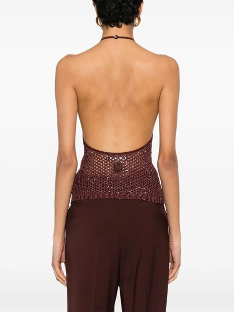 AMIRI sequin-embellished open-knit top - Red