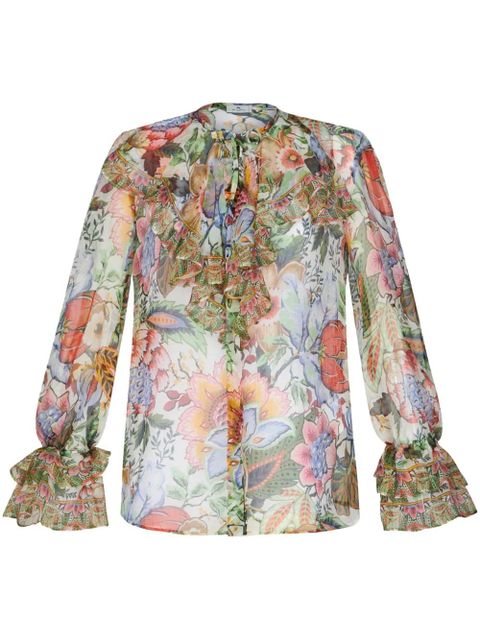 ETRO ruffled floral-print silk shirt - Green - zdjęcie produktu nr 1