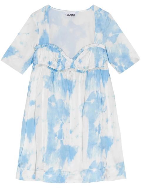 GANNI graphic-print satin minidress - Blue - zdjęcie produktu nr 1