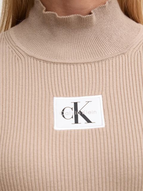 Calvin Klein Jeans sukienka kolor beżowy mini dopasowana LV047D308G