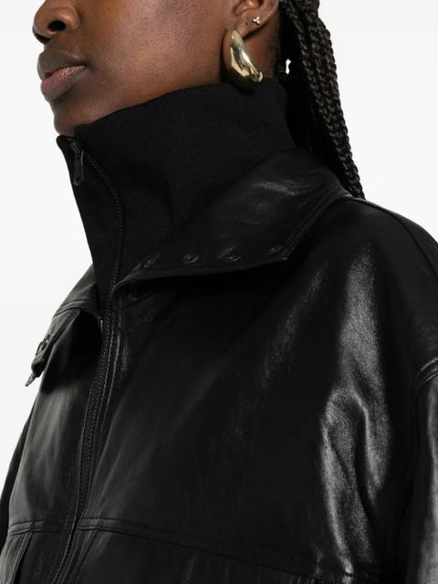 The Frankie Shop Carnaby Funnel neck leather jacket - Black