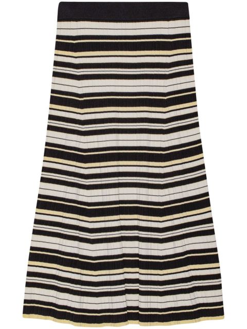 GANNI striped ribbed-knit midi skirt - Black