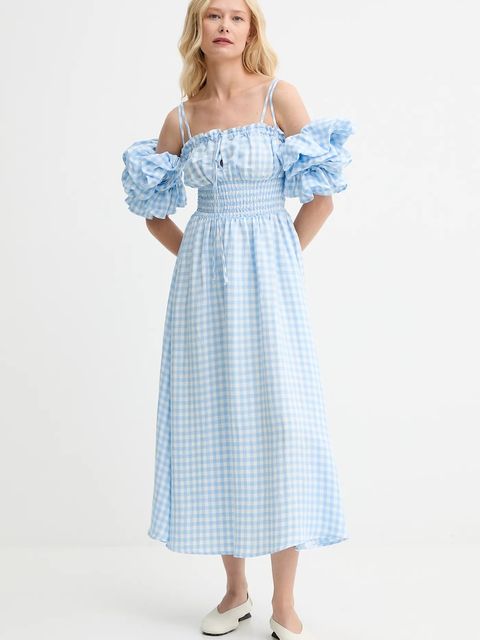 The Sleeper sukienka lniana kolor niebieski midi rozkloszowana ALDR01G027N - zdjęcie produktu nr 1