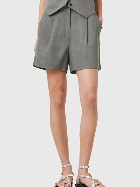 AllSaints szorty z domieszką lnu AVERIE damskie kolor szary gładkie medium waist W046QC - zdjęcie produktu nr 2