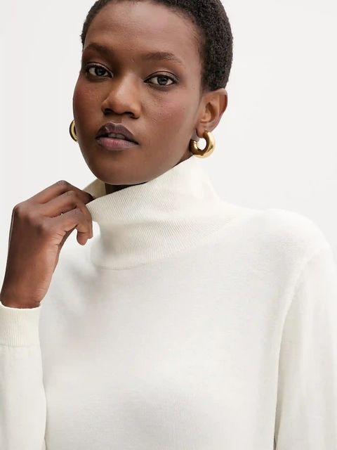 Weekend Max Mara sweter z jedwabiem KIKU damski kolor beżowy lekki z golfem 2525366012600