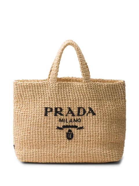 Prada logo-embroidered crochet tote bag - Brown - zdjęcie produktu nr 1