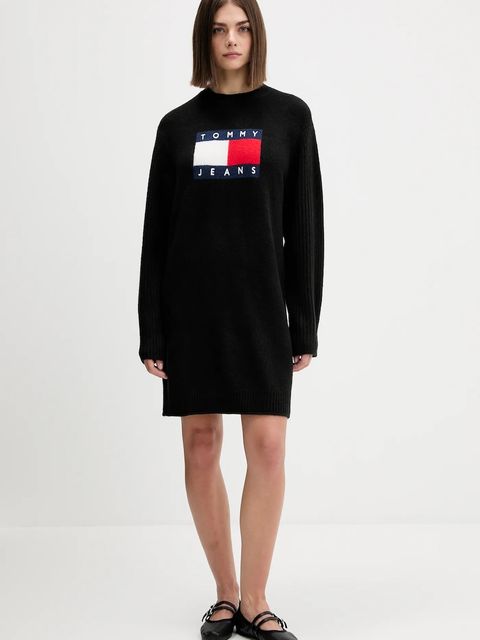 Tommy Jeans sukienka z domieszką wełny kolor czarny mini oversize DW0DW21462