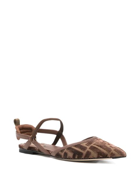 FENDI FF-patterned slingback pumps - Brown