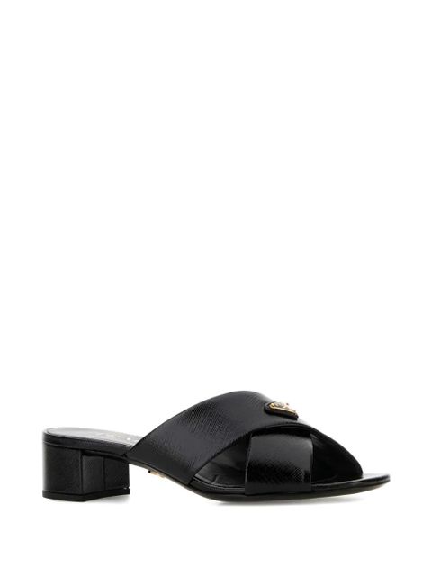 Prada Criss cross leather heel sandals - Black - zdjęcie produktu nr 2