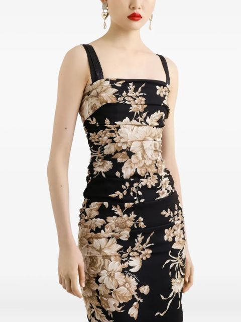 Dolce & Gabbana floral-print ruched midi dress - Black