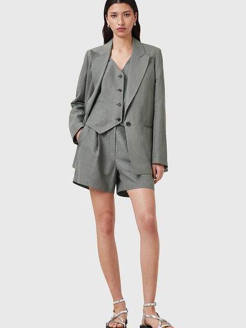 AllSaints szorty z domieszką lnu AVERIE damskie kolor szary gładkie medium waist W046QC