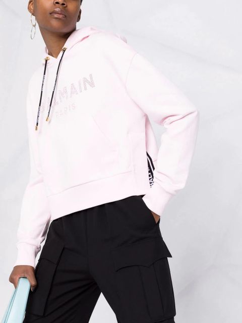 Balmain rhinestone-embellished logo hoodie - Pink