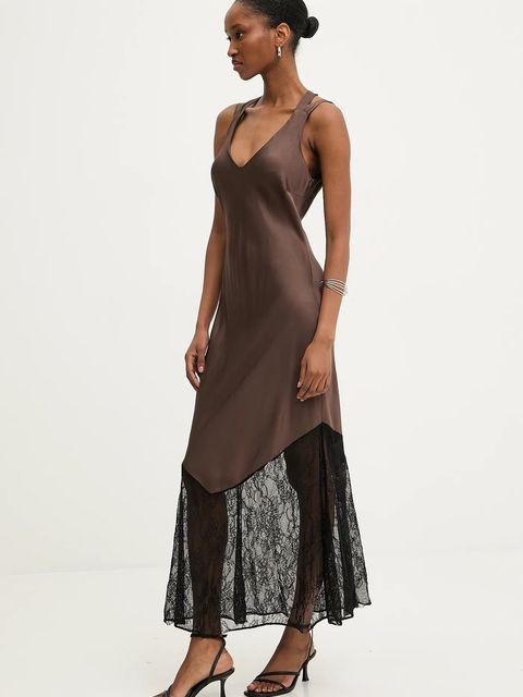 Answear.LAB sukienka kolor brązowy maxi rozkloszowana - zdjęcie produktu nr 1